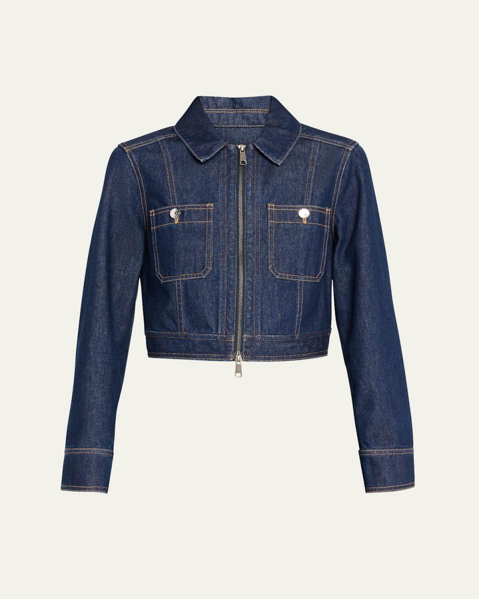 Patty Fitted Zip-Front Denim Jacket